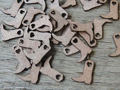 100 Wood Cowboy Boots 3/4 inch tall, Little Wooden Confetti Engraved Boots