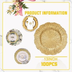 100 Pcs Charger Plates Bulk 13 Inch/Gold Charger Plate 13 in Round Matte Reef…