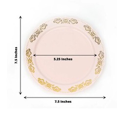 8″ Blush Round Salad Plates Gold Trim Party Wedding Disposable Tableware