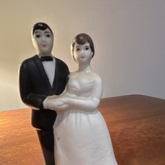 Vintage Ceramic Wedding Cake Topper Figurine Bride & Groom Reusable White/Black