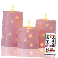 Easter Pink Flameless Candles with Remote Timer, Flickering Battery 3pcs-Pink