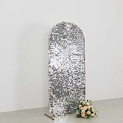 6 ft SILVER Big Payette Sequin Fitted Round Top Wedding Arch STAND COVER Party