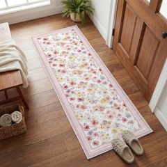 Artoid Mode Pink Watercolor Flower Spring Runner Rug, Summer Home Decor Low-P…