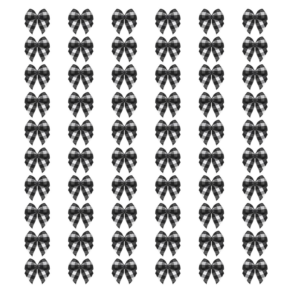 100Pcs Mini Gingham Ribbon Bow 1″ Checkered Fabric Ribbon Bows Black&White