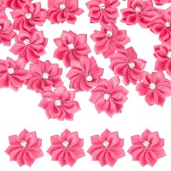 100 Pcs Ribbon Flowers, 1.2 in Fabric Flowers with Rhinestones, Peach Red