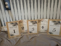 Wedding Table Number Signs Set of 12 Peacock Feather Reception Decor w/Stands