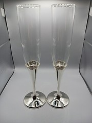 Vera Wang Wedgwood Infinity Toasting Champaigne Flutes Silver & Glass Set of 2