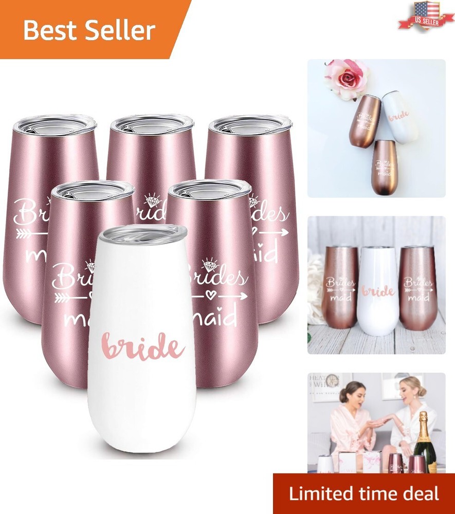 Chic 6 oz Bride Tribe Champagne Flute Set – Stainless Steel Tumblers (Pack of 6)