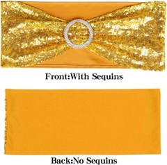 50 Pack Sequin Stretch Chair Sashes Spandex Bands Wedding Decor Gold