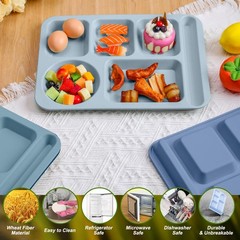 Pinkunn 12 Pcs 14 Large Divided Plates Unbreakable Wheat Straw Lunch Trays 6