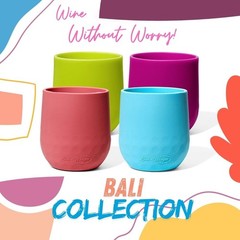 Unbreakable Silicone Wine Glasses – Set of 4 – BPA-Free, Swirls (Aqua) brights