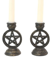Ebros Set of 2 Wicca Celestial Pentagram Pentacle Stars 4.75″H, Bronze Patina