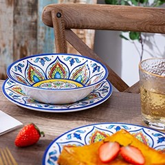 Melamine Dinnerware Set – 12 Pcs Dishware DurableOutdoor Plastic Plates Bowls