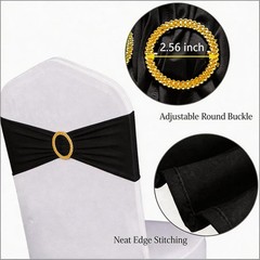 WENSINL Pack of 50 Spandex Black Chair 6×14, Sashes + Gold Buckles