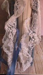 VTG Blue Floral Fabric Lace Photo Album Cottagecore Shabby Chic Slip-In Pages