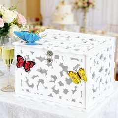 White Butterfly Card Box with Lock & Slot, Elegant Wedding Card Boxes for