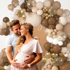 Balloons Arch Kit, 152 Pcs Beige Nude Sand White Metallic Gold Confetti Brown