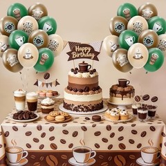 48 Pcs Coffee Birthday Decorations Party Balloons Set, Disposable Green Brown