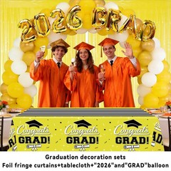 7-Pack Graduation Party Decorations Set, 3 54×108 inches, Yellow