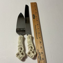 Wedding Cake Knife & Server Set 2pc Carved Decorative Handles Stainless