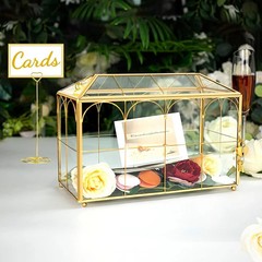 Glass Wedding Card Box with Lock, 12.6X5.9X9 Inches Large Gold Card Boxes for We