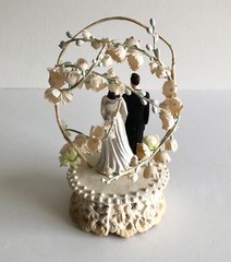 Vintage 1950s Wedding Cake Topper Bride Groom Floral Arch Mid Century
