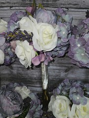 12 Piece Wedding Bouquet Set, Purple, Ivory, Rose, Peony, Vintage Style Bouquets