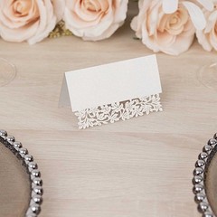 50 WHITE Paper Table Name PLACE CARDS Laser Cut Leaf Vine Design Party Events