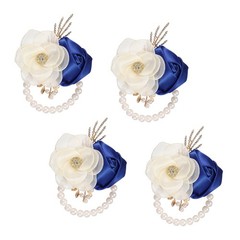 Rose Wrist Corsage, 4Pcs Wrist Corsage Bracelets Flower Wristlet, Sapphire Blue