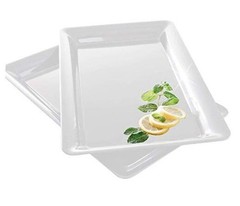 4 Rectangle Plastic Heavy Duty Serving Trays 12″ x 18″ Decorative Wedding White