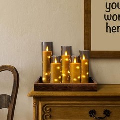 Flameless Candle Light, Battery Candle with recessed String Light, 5 Grey#5*1