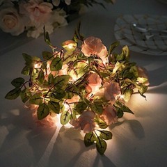 BLUSH 7 ft LED Roses Leaves Garland Battery Operated FAIRY LIGHTS Party Supplies