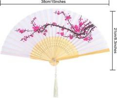 Aneco 4 Pieces Folding Fans Bamboo Handheld Silk Fabric Color A