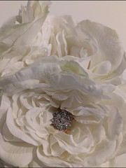 Artificial Bridal Bouquet – White Peony with Sparkles & Navy Blue Ribbon Handle