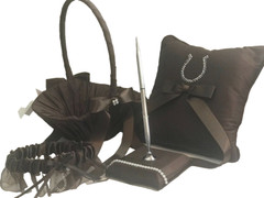 Brown Satin Western Wedding, Crystal Horseshoe Accessory 4 Piece Set