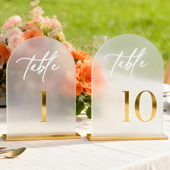 Frosted Wedding Table Numbers 1-10 with Stands, Elegant Gold 3D Arch Signs with