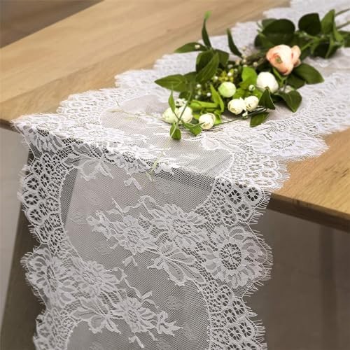 5 Packs Lace Table Runner 14×120 Inch 14″x120″(5pcs Rectangle) Plain White