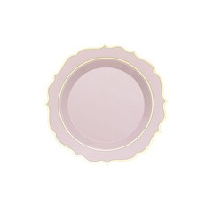 20 ROSE GOLD 8″ Round Plastic Dinner Plates GOLD Scalloped Rim Events Wedding