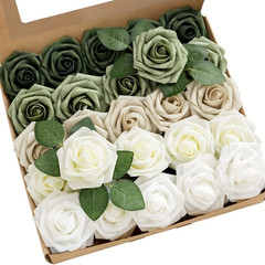 25-Pack Artificial Rose Flowers for Wedding and Engagement, Realistic Foam Roses