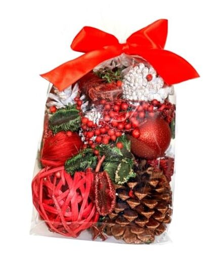 Pine Cone Christmas Winter Potpourri Bag with Red Berries and Glitter