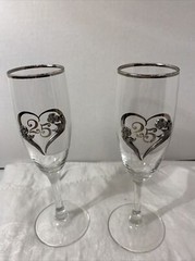 2 Vintage Rawcliffe Toasting Flute Glasses Pewter 25 Year Anniversary