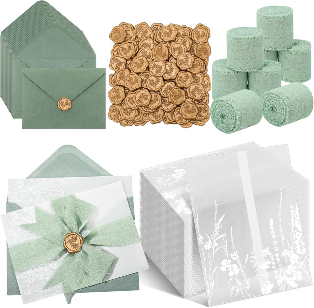 50 Set Wedding Invitation Wrap Set Pre Folded Vellum Jacket for 5X7 Invitations