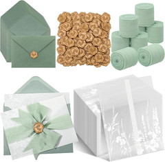 50 Set Wedding Invitation Wrap Set Pre Folded Vellum Jacket for 5X7 Invitations