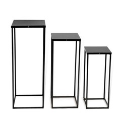 3Pc Black Metal Square Plant Stands Set Tiered Display 20×20×50–26×26×70 cm