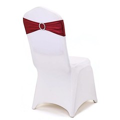 10 Burgundy Metallic Spandex Chair Sashes Silver Buckles Wedding Decorations