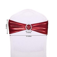 10 Burgundy Metallic Spandex Chair Sashes Silver Buckles Wedding Decorations