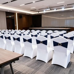 50 Pack Navy Blue Chair Sashes with Gold Buckle Slider, Spandex Dark Blue Ban…
