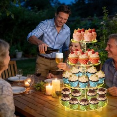 Durable Yellow 4-Tier Round Cake Stand Display with LED Lights for Celebrations