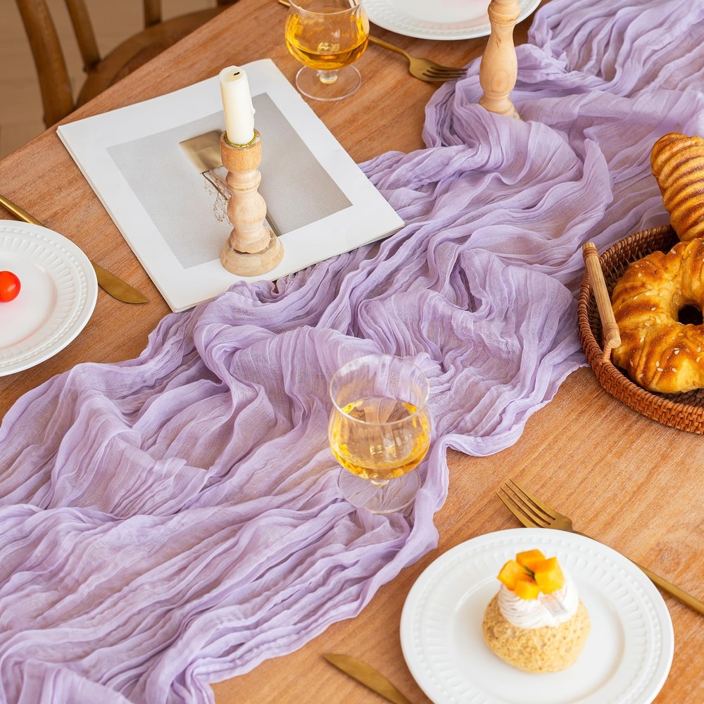FEXIA Lilac Cheesecloth Table Runner 35×120 Inches Spring 1 Pack-10FT,