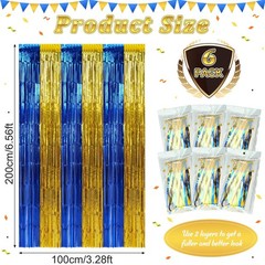 6 Pack 3.3Ft x 6.6Ft Graduation Foil Fringe Curtain Backdrop Decorations, Blu…
